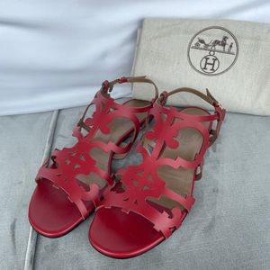 Hermes Red Laser Cut Karlotta Sandals